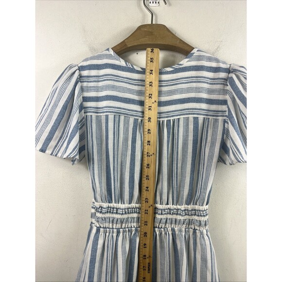 Monteau Women’s  Striped V Neck Dress Size XS Clinched Waist Pheasant Bohemian - Picture 5 of 7